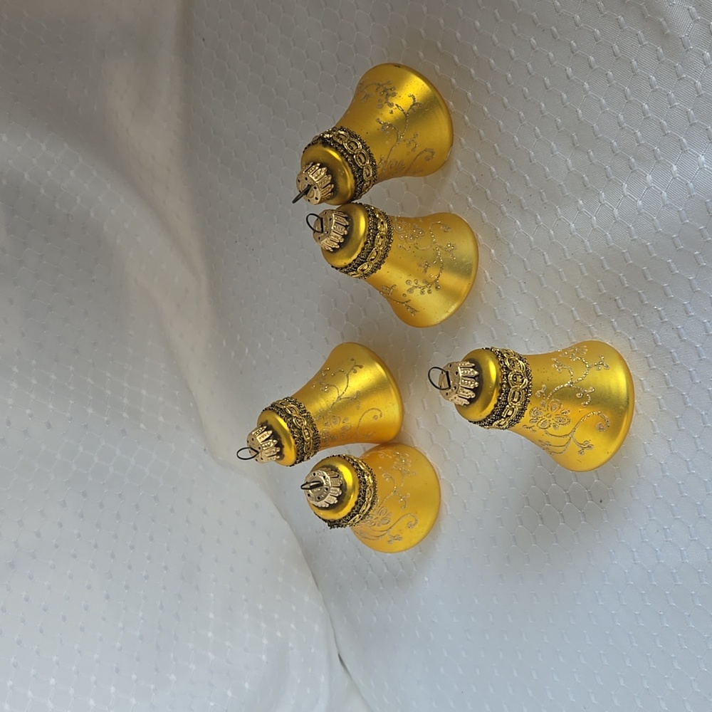 Vintage West Germany Gold Gless Bell Oraments Set of 5
